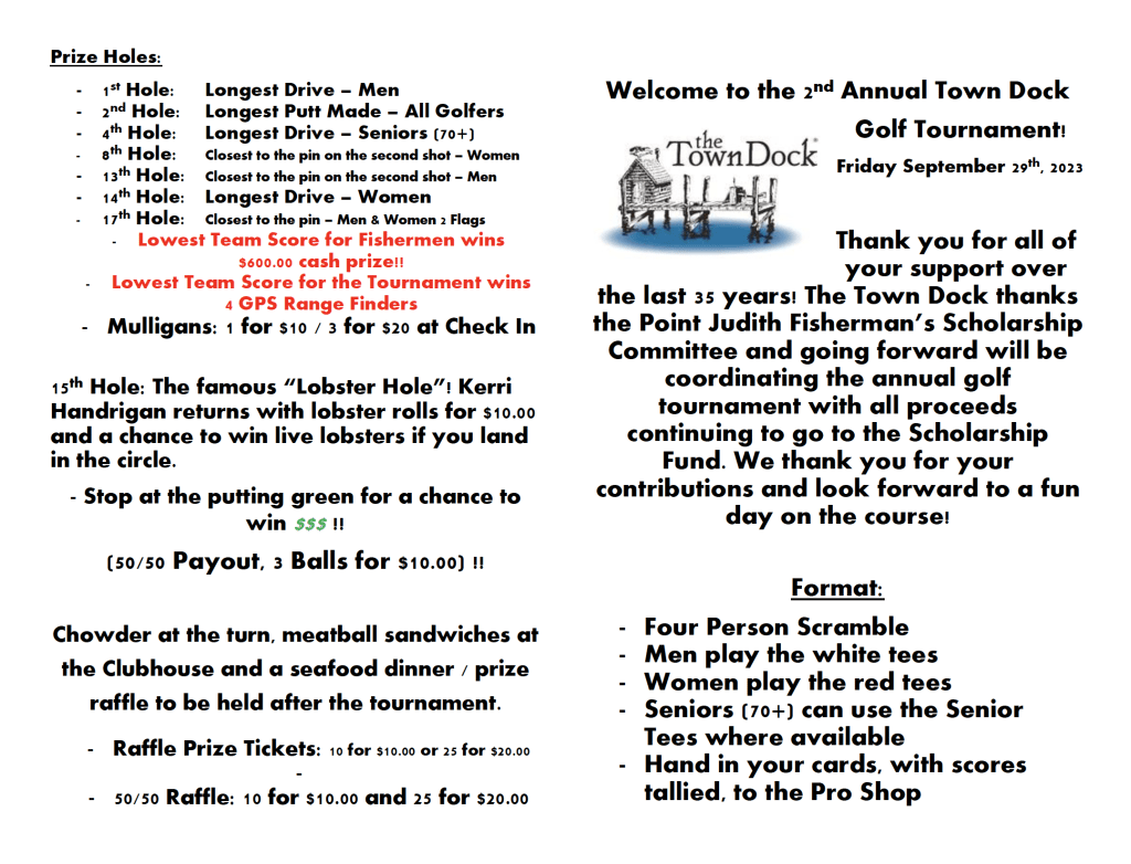 Town Dock Golf Tournament, Friday, September 29, 2023
